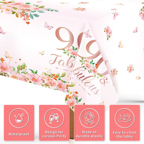 3Pcs Rose Gold 90th Birthday Party Tablecloth - Grencian