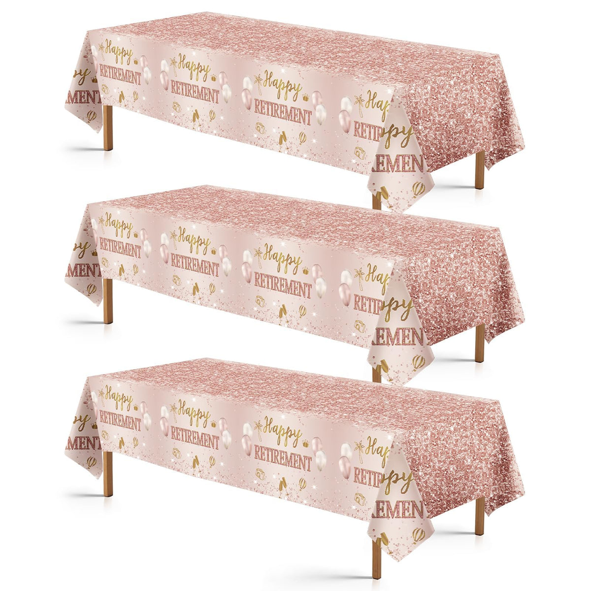 3Pcs Rose Gold Retirement Party Tablecloth