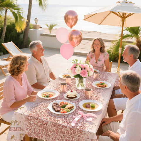 3Pcs Rose Gold Retirement Party Tablecloth