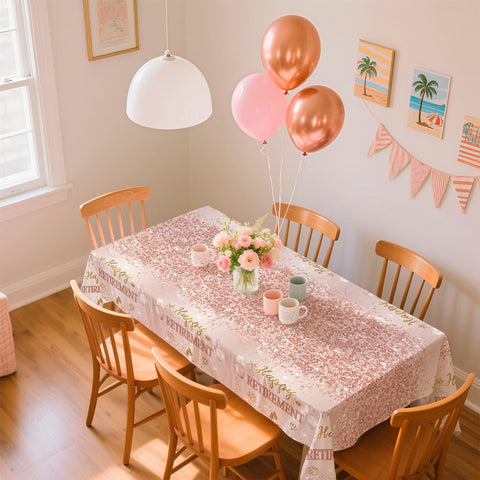 3Pcs Rose Gold Retirement Party Tablecloth