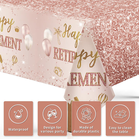 3Pcs Rose Gold Retirement Party Tablecloth
