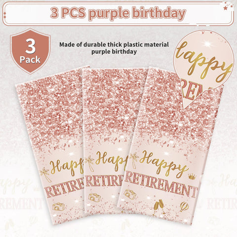 3Pcs Rose Gold Retirement Party Tablecloth