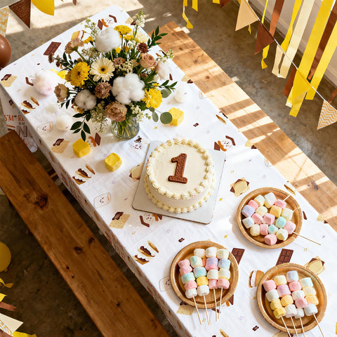 3Pcs S'More 1st Birthday Party Tablecloth - Grencian