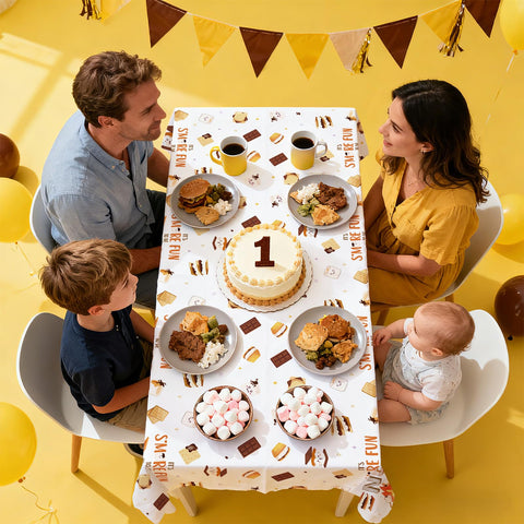 3Pcs S'More 1st Birthday Party Tablecloth - Grencian
