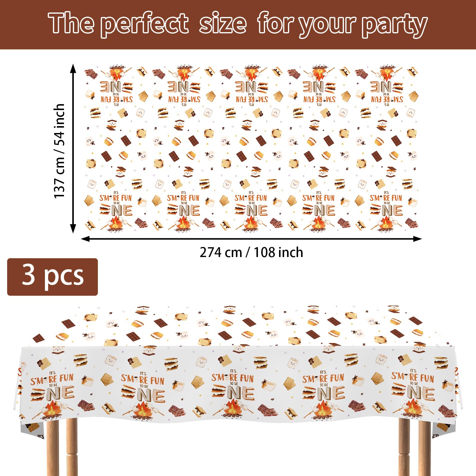 3Pcs S'More 1st Birthday Party Tablecloth - Grencian