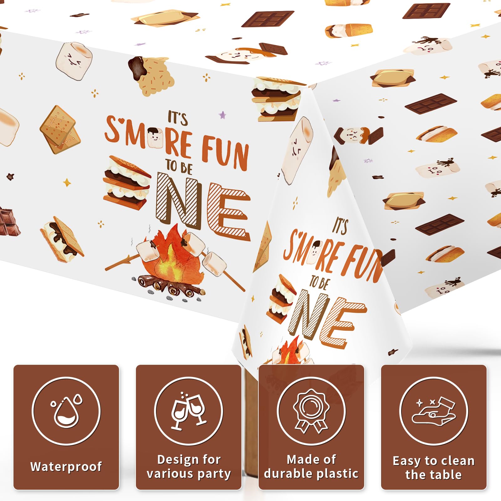 3Pcs S'More 1st Birthday Party Tablecloth - Grencian