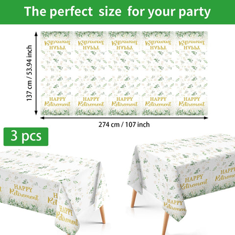 3Pcs Sage Green Retirement Party Tablecloth - Grencian