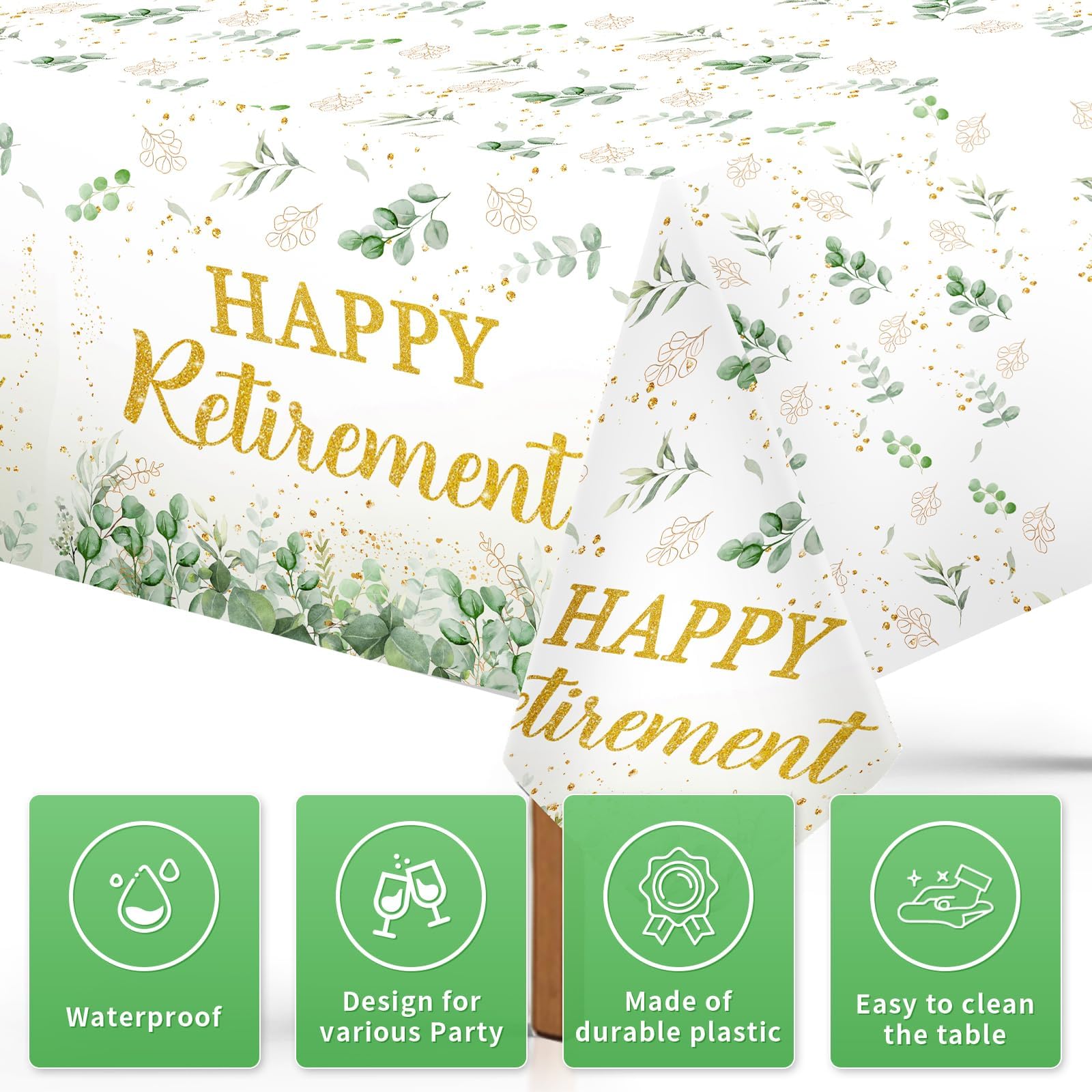 3Pcs Sage Green Retirement Party Tablecloth - Grencian
