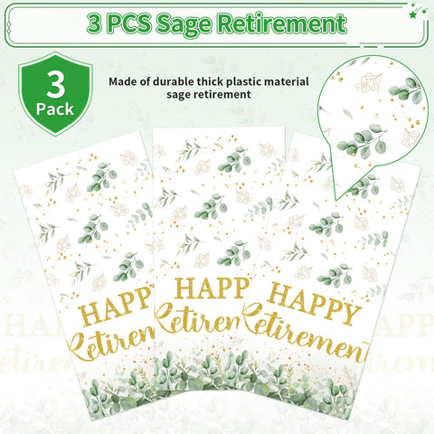 3Pcs Sage Green Retirement Party Tablecloth - Grencian