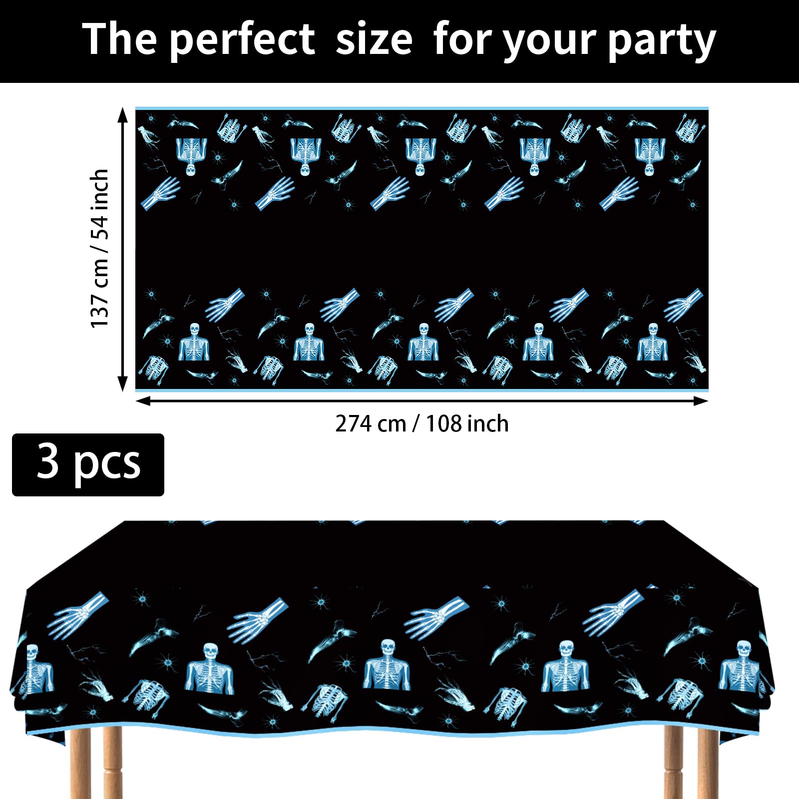 3Pcs X Ray Skeleton Party Tablecloth - Grencian