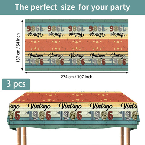 3Pcs 40th Birthday Party Tablecloth 54" x 108" - Vintage 1986 Disposable Rectangle Table Cloth for Man 40 Year Old - Grencian
