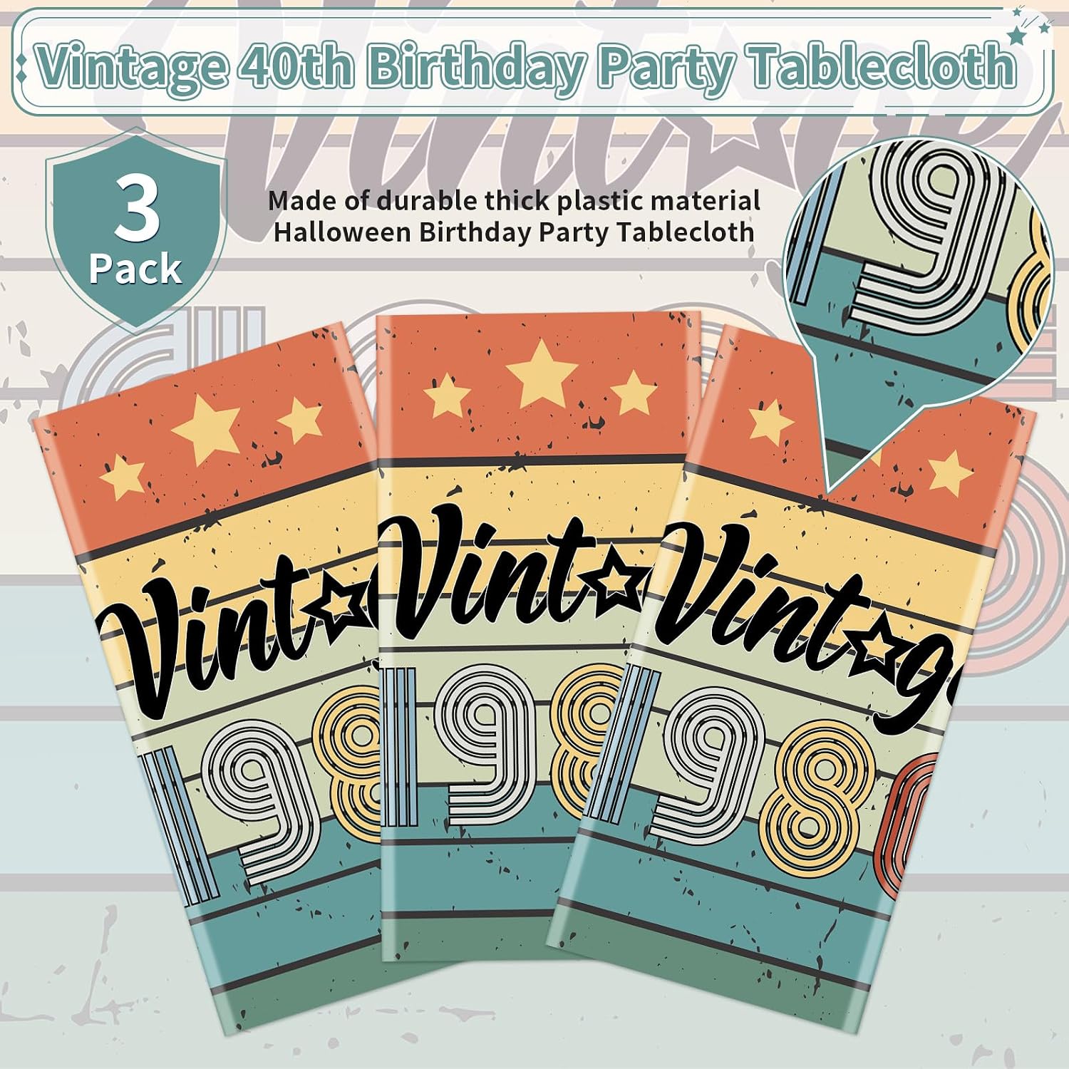 3Pcs 40th Birthday Party Tablecloth 54" x 108" - Vintage 1986 Disposable Rectangle Table Cloth for Man 40 Year Old - Grencian