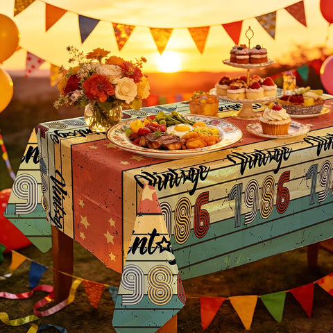 3Pcs 40th Birthday Party Tablecloth 54" x 108" - Vintage 1986 Disposable Rectangle Table Cloth for Man 40 Year Old - Grencian
