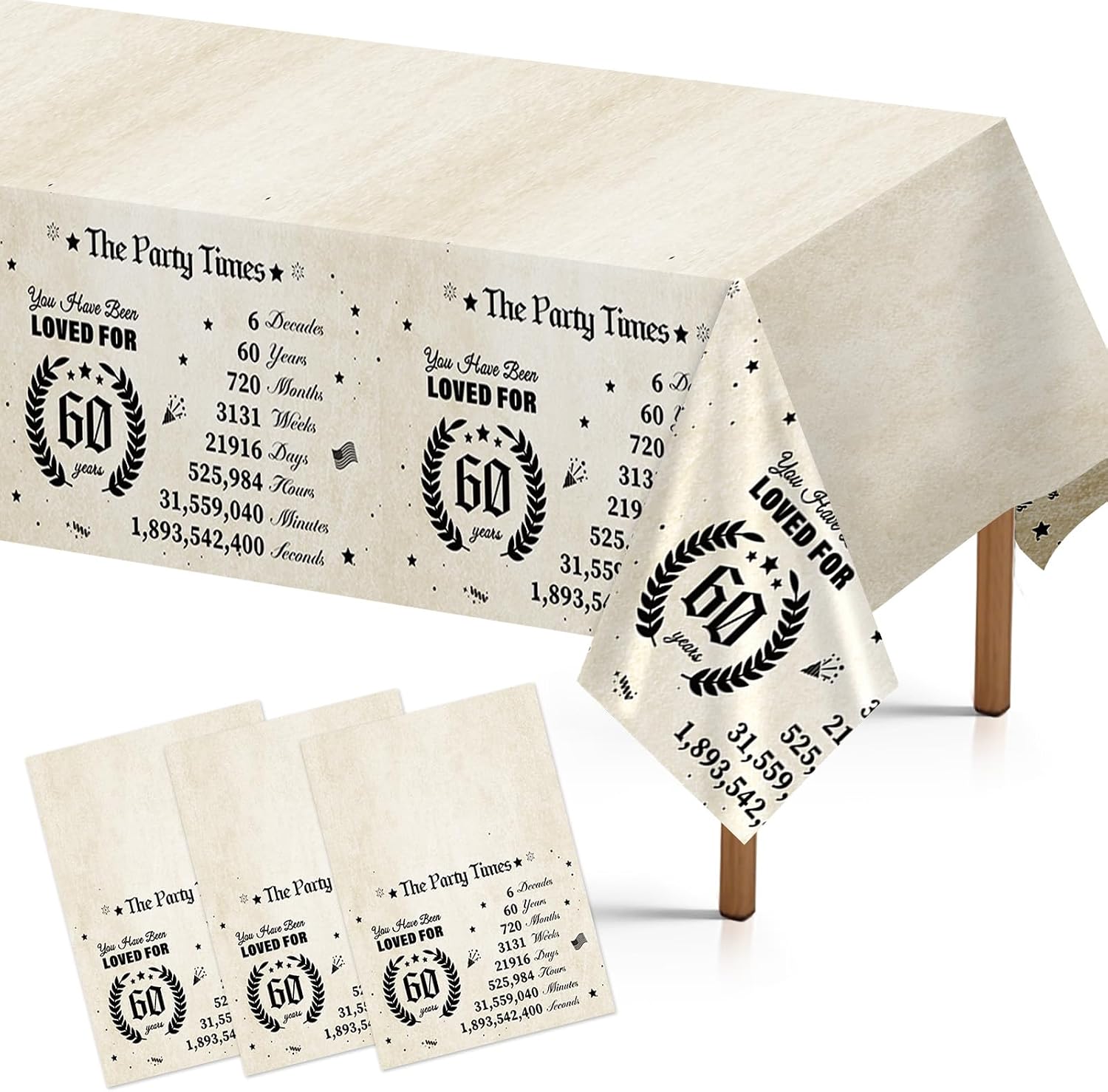 3Pcs 60th Birthday Tablecloth 54" x 108" - Vintage Back in 1966 Retro Rectangle Table Cover for Men Women - Grencian