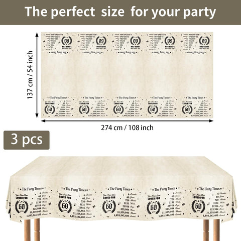 3Pcs 60th Birthday Tablecloth 54" x 108" - Vintage Back in 1966 Retro Rectangle Table Cover for Men Women - Grencian