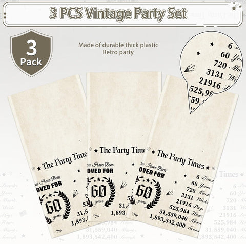 3Pcs 60th Birthday Tablecloth 54" x 108" - Vintage Back in 1966 Retro Rectangle Table Cover for Men Women - Grencian