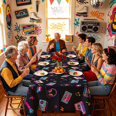3Pcs 80s Theme Party Tablecloth 54" x 108" - Back to the 80s Neon Retro Rectangle Table Cover for 1980s Party - Grencian