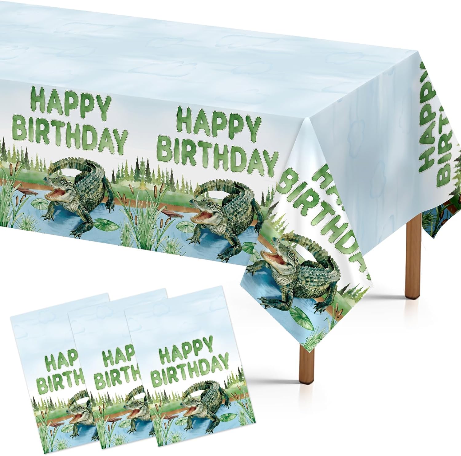 3Pcs Alligator Birthday Tablecloth 54" x 108" - Reptile Crocodile Swamp Rectangle Table Cover for Boys - Grencian