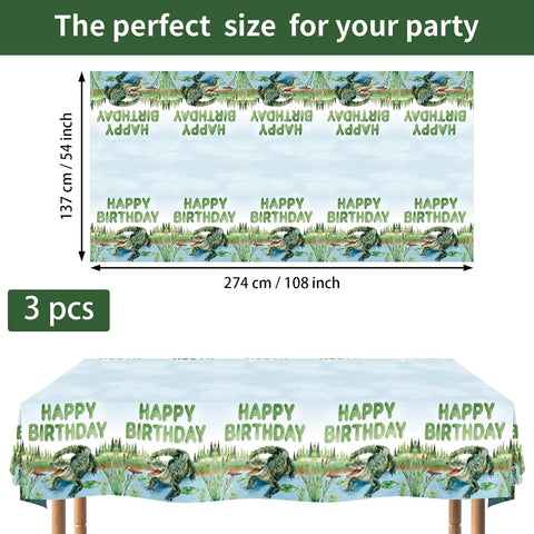 3Pcs Alligator Birthday Tablecloth 54" x 108" - Reptile Crocodile Swamp Rectangle Table Cover for Boys - Grencian