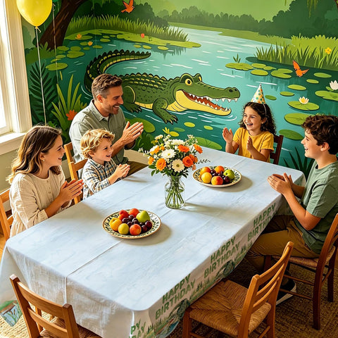 3Pcs Alligator Birthday Tablecloth 54" x 108" - Reptile Crocodile Swamp Rectangle Table Cover for Boys - Grencian