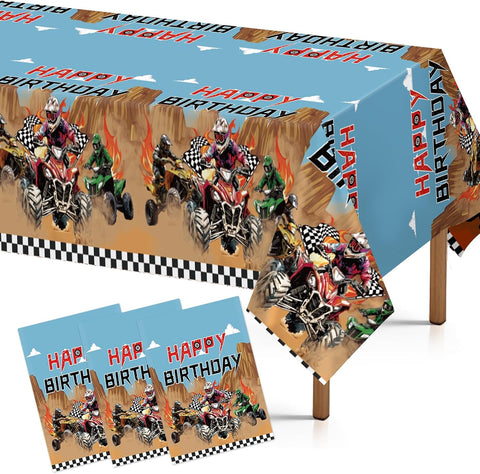 3Pcs ATV Quad Bike Party Tablecloth 54" x 108" - Dirt Bike Four Wheeler Racing Rectangle Table Cover for Boys Teens - Grencian