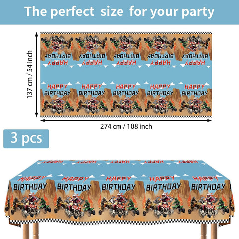 3Pcs ATV Quad Bike Party Tablecloth 54" x 108" - Dirt Bike Four Wheeler Racing Rectangle Table Cover for Boys Teens - Grencian