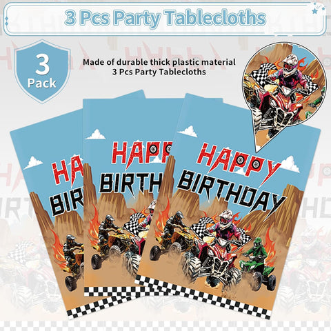 3Pcs ATV Quad Bike Party Tablecloth 54" x 108" - Dirt Bike Four Wheeler Racing Rectangle Table Cover for Boys Teens - Grencian