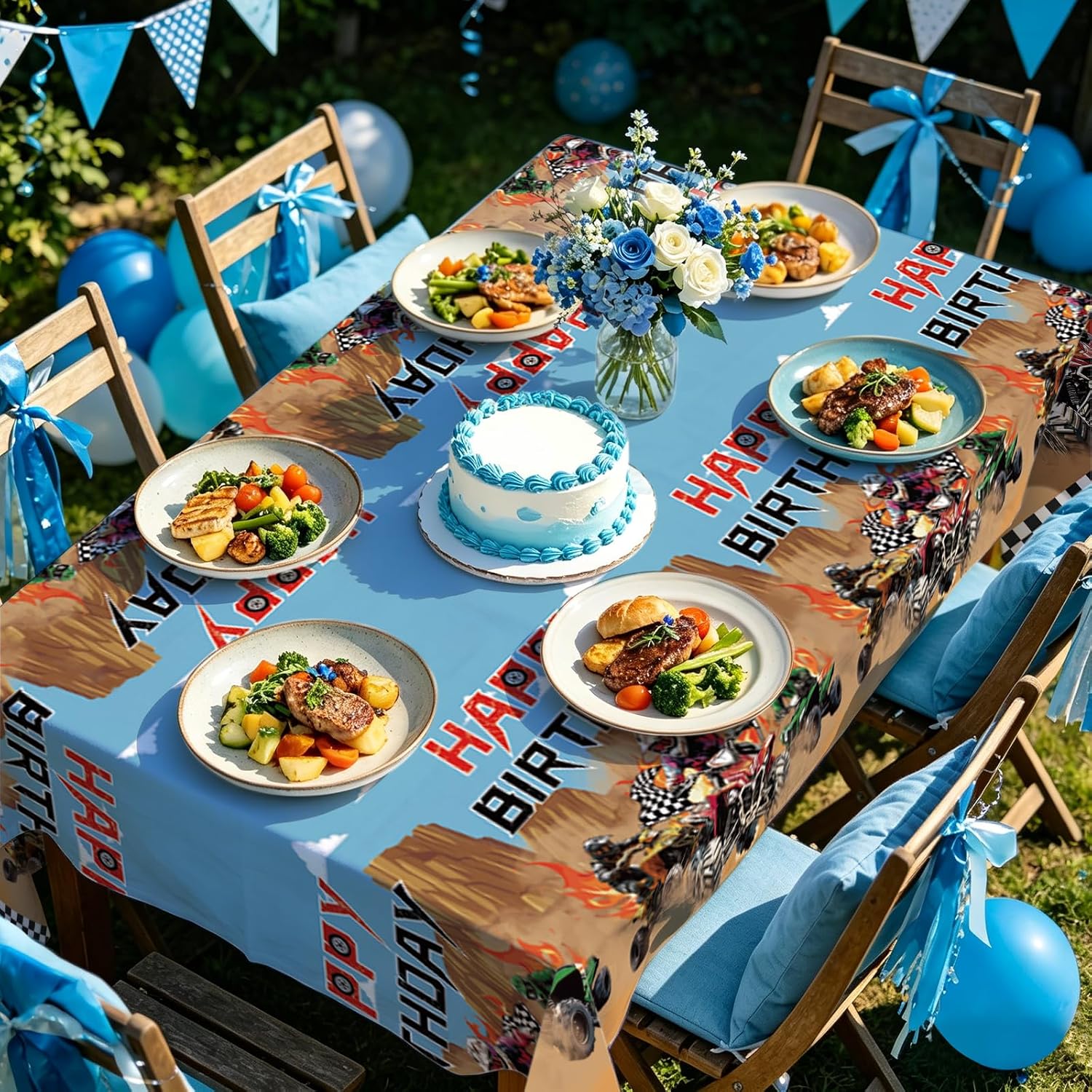 3Pcs ATV Quad Bike Party Tablecloth 54" x 108" - Dirt Bike Four Wheeler Racing Rectangle Table Cover for Boys Teens - Grencian