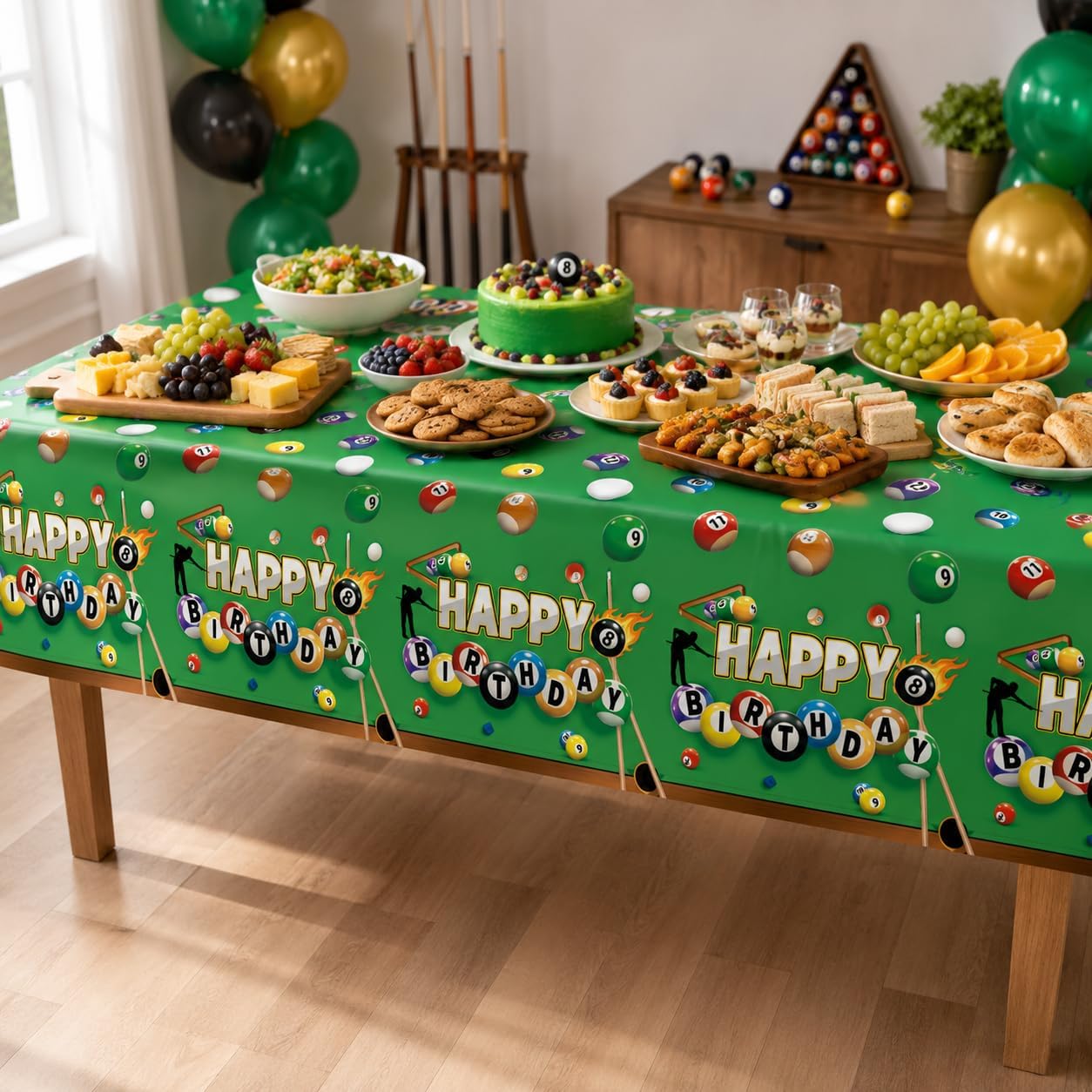3Pcs Billiards Birthday Tablecloth 54" x 108" - Snooker Ball Pool Sports Rectangle Table Cover for Birthday - Grencian