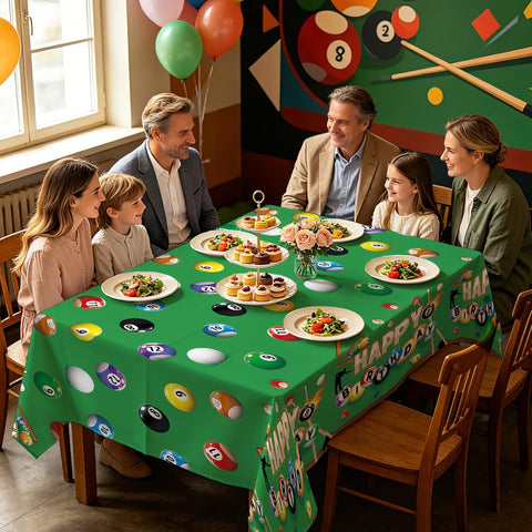3Pcs Billiards Birthday Tablecloth 54" x 108" - Snooker Ball Pool Sports Rectangle Table Cover for Birthday - Grencian