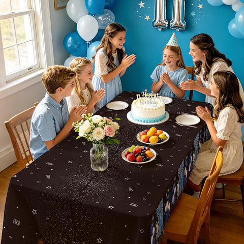3Pcs Bruh I'm 11 Birthday Tablecloth 54" x 108" - Black Blue 11th Birthday Plastic Rectangle Table Cover - Grencian