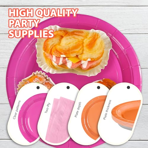 420 Pcs Pink Orange Plates Napkins Cups Forks - Grencian