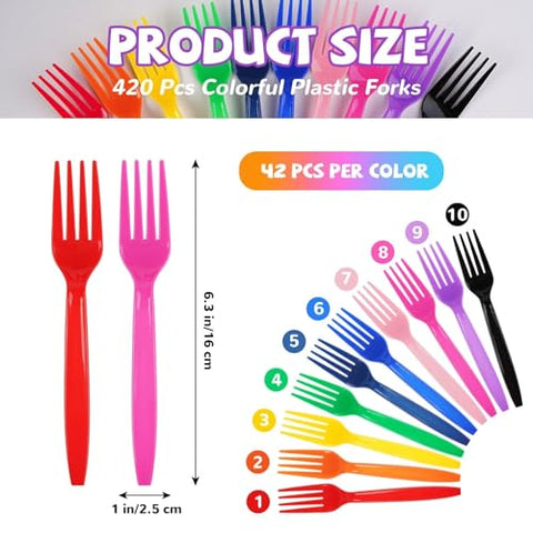 420 Pcs Rainbow Disposable Plastic Forks - Grencian