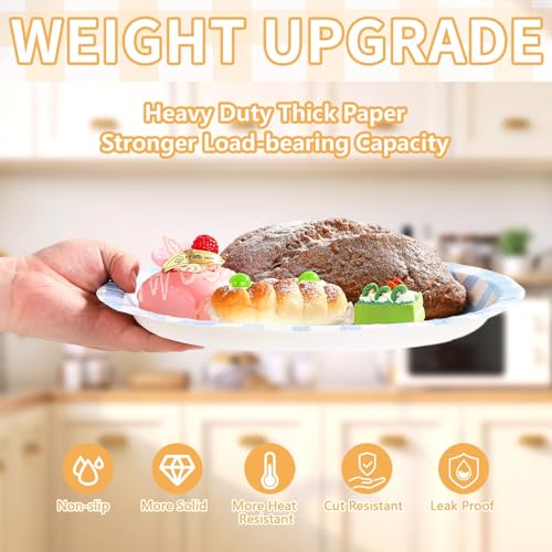 48 Pcs Pastel Gingham Oval Paper Plates - Grencian