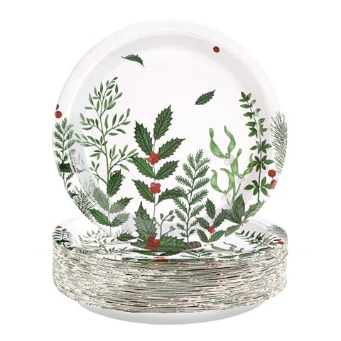 50 Pcs 10 Inch Berries and Pine Party Paper Plates - Grencian