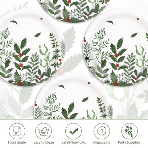 50 Pcs 10 Inch Berries and Pine Party Paper Plates - Grencian