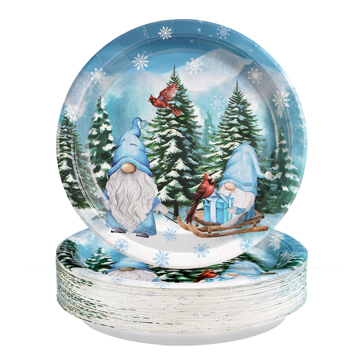 50 Pcs 10 Inch Blue Gnome Party Paper Plates - Grencian