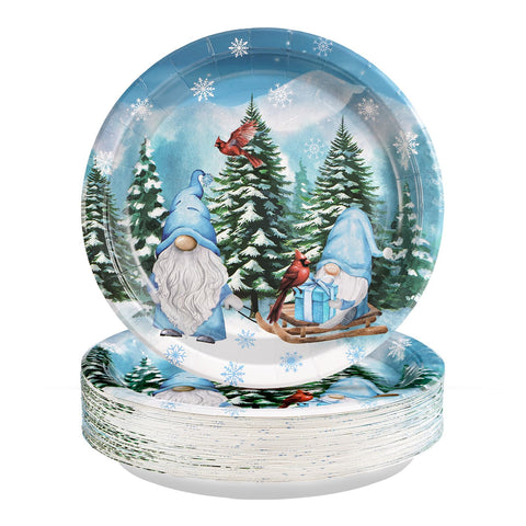 50 Pcs 10 Inch Blue Gnome Party Paper Plates - Grencian