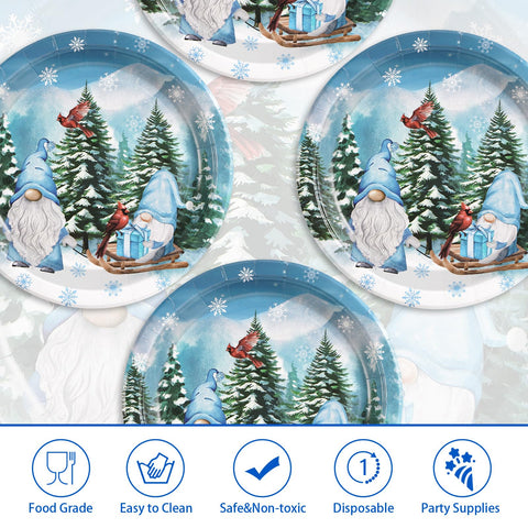 50 Pcs 10 Inch Blue Gnome Party Paper Plates - Grencian