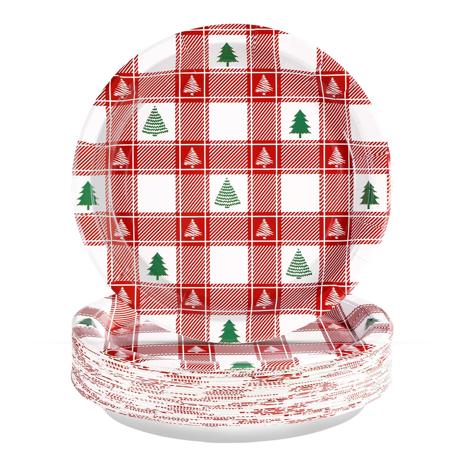 50 Pcs 10 Inch Christmas Red Gingham Party Paper Plates - Grencian