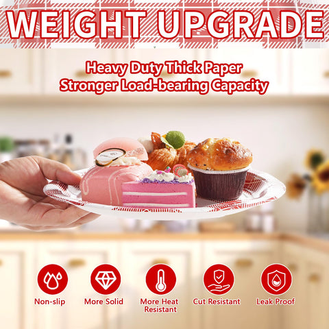 50 Pcs 10 Inch Christmas Red Gingham Party Paper Plates - Grencian