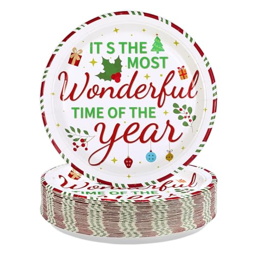 50 Pcs 10 Inch Christmas Wonderful Time Party Paper Plates - Grencian