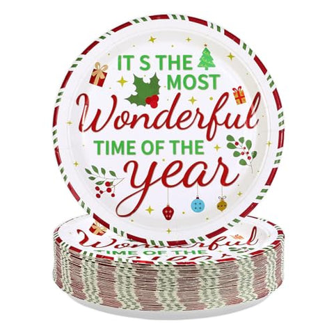 50 Pcs 10 Inch Christmas Wonderful Time Party Paper Plates - Grencian