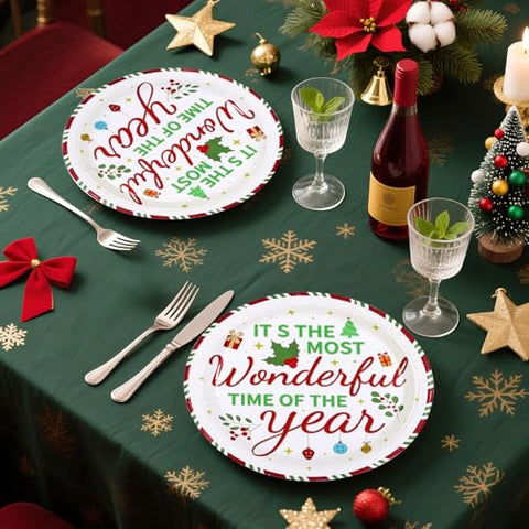 50 Pcs 10 Inch Christmas Wonderful Time Party Paper Plates - Grencian