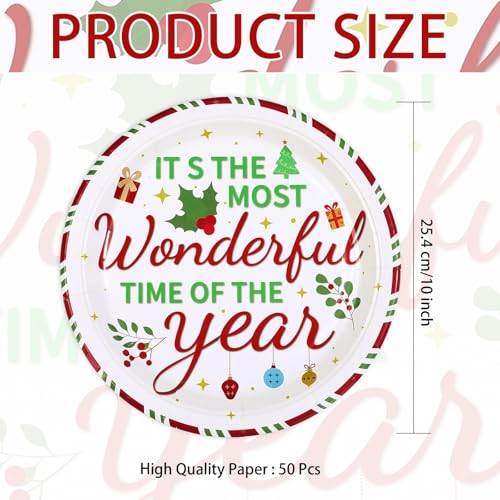 50 Pcs 10 Inch Christmas Wonderful Time Party Paper Plates - Grencian