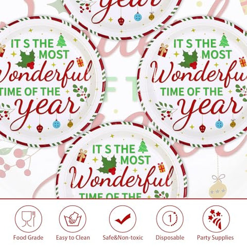 50 Pcs 10 Inch Christmas Wonderful Time Party Paper Plates - Grencian