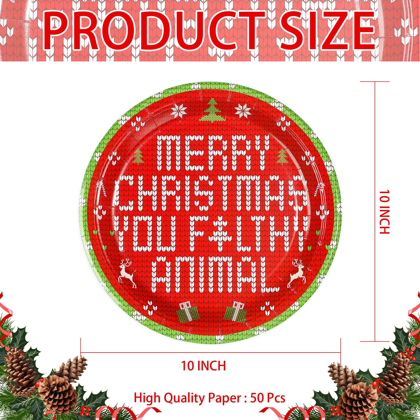 50 Pcs 10 Inch Funny Xmas Movie Party Paper Plates - Grencian