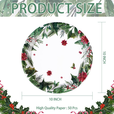 50 Pcs 10 Inch Green Leaves Party Paper Plates - Grencian