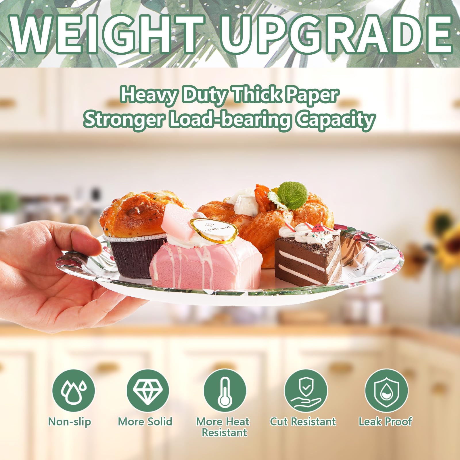 50 Pcs 10 Inch Green Leaves Party Paper Plates - Grencian