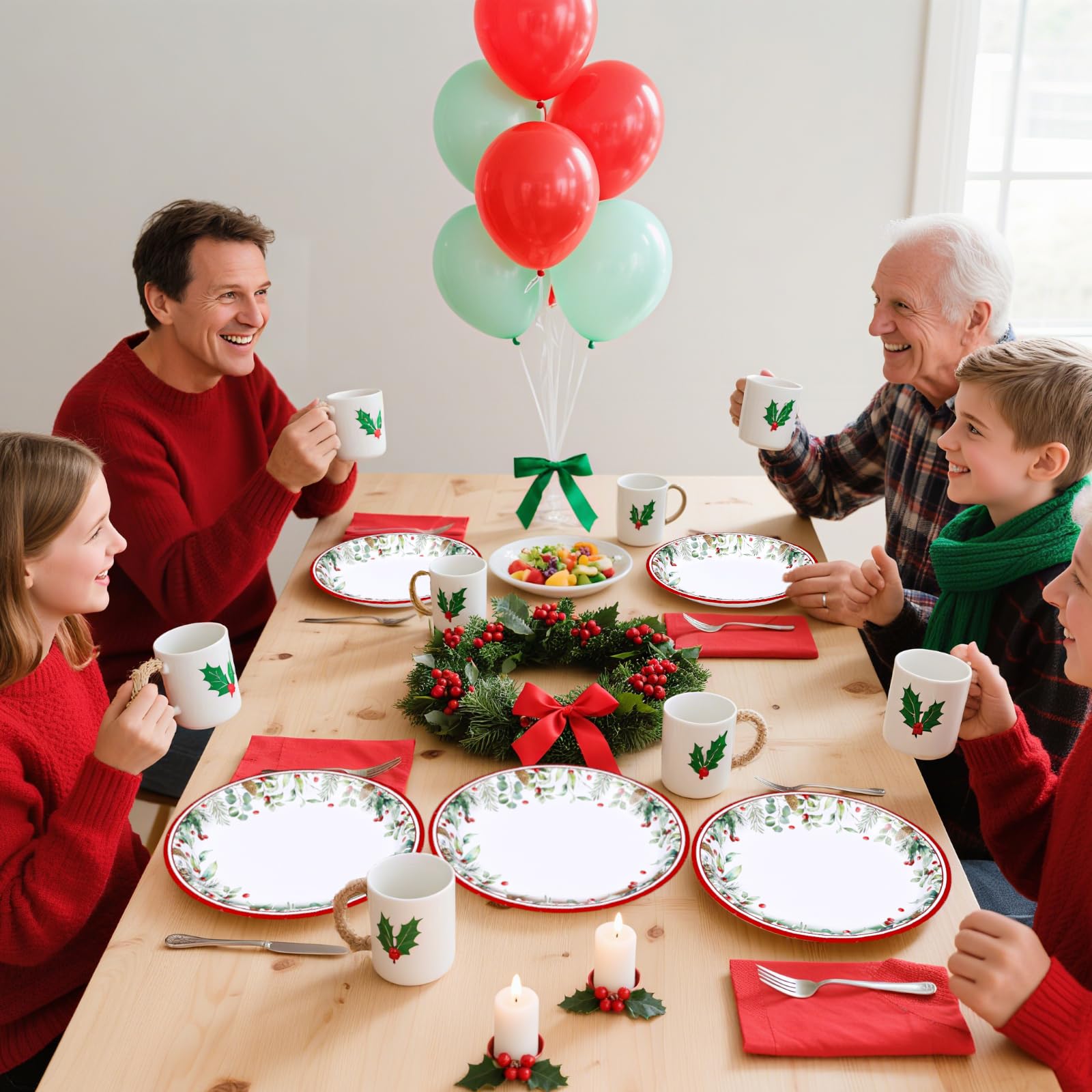 50 Pcs 10 Inch Holly Leaves Berries Party Paper Plates - Grencian